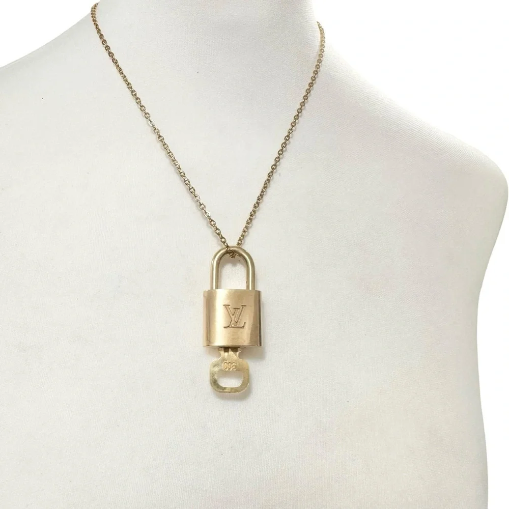 Authentic Louis Vuitton #344 Lock & Key Set on a 18K Gold Plated Chain Necklace